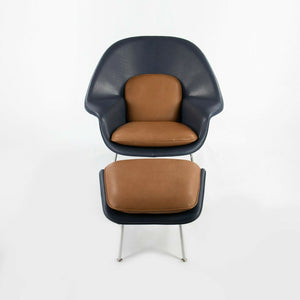 SOLD 2021 Custom Eero Saarinen for Knoll Two Tone Leather Womb Lounge Chair & Ottoman