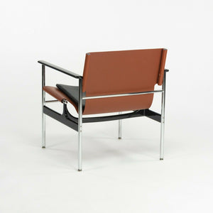SOLD 2020 Charles Pollock for Knoll Sling Arm Chair Cognac & Black Leather Chrome 657