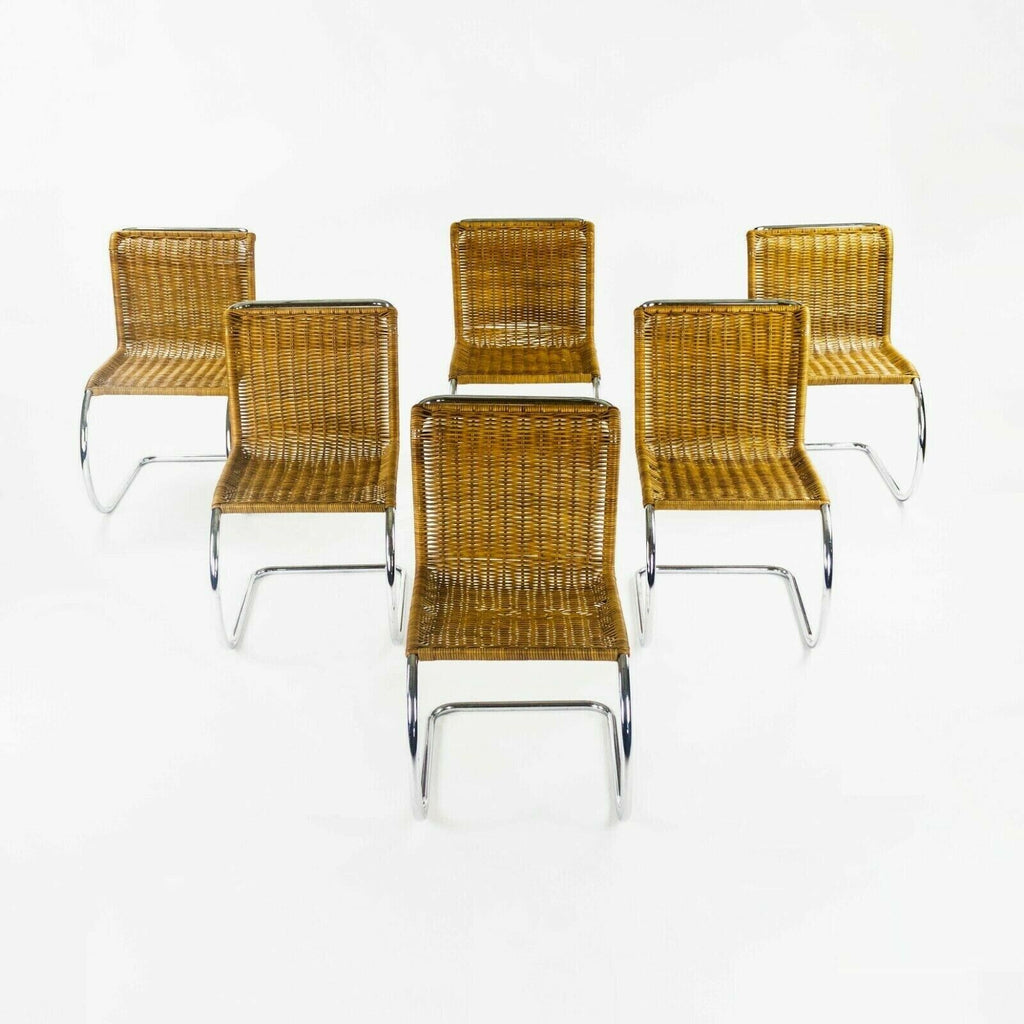 SOLD 1970s Set of 6 Mies Van Der Rohe for Knoll MR10 Dining Chairs in Rattan and Chrome