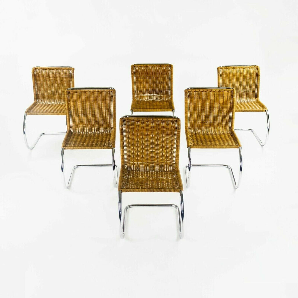 1970s Set of 6 Mies Van Der Rohe for Knoll MR10 Dining Chairs in Rattan and Chrome