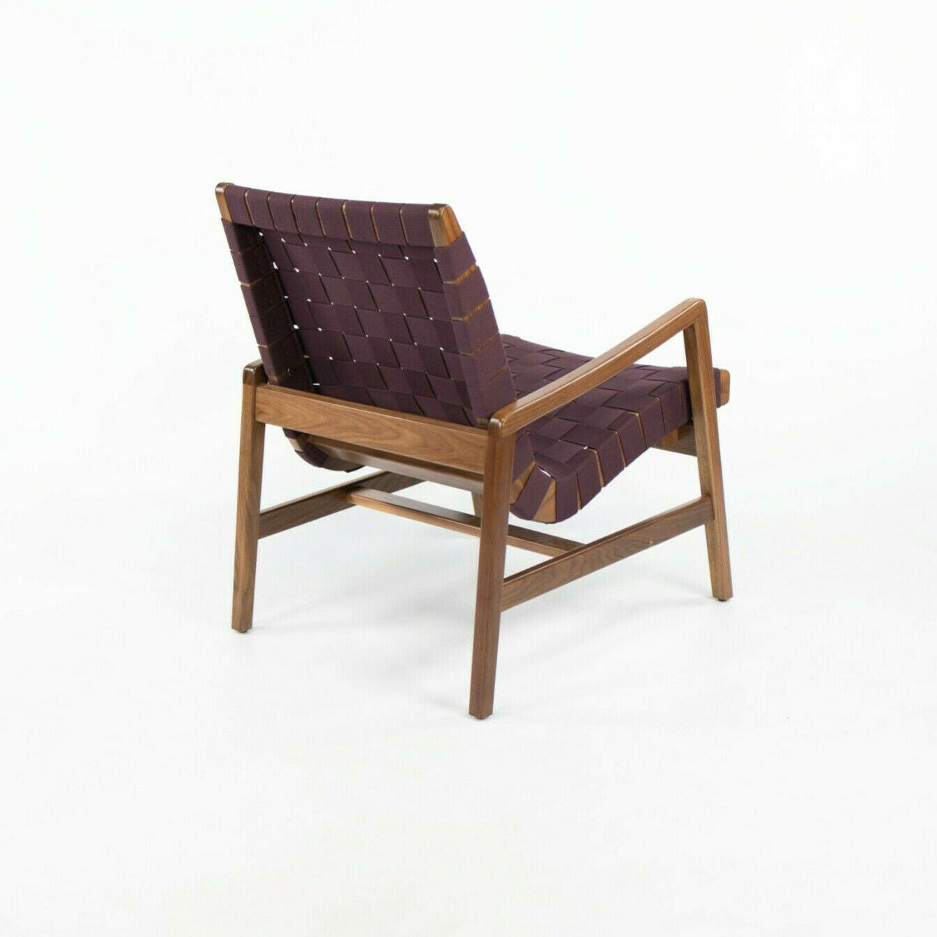 SOLD 2021 Jens Risom for Knoll Lounge Chair with Arms Light in Walnut with Aubergine Cotton