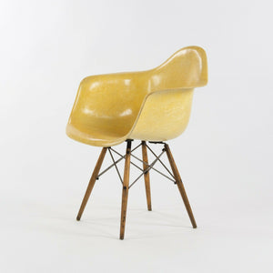 SOLD 1951 Herman Miller Eames Zenith DAW Lemon Yellow Arm Shell Chair w Dowel & Rope Edge