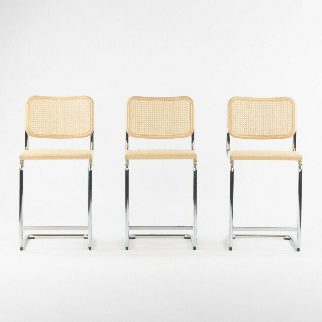 SOLD 2021 Marcel Breuer for Knoll Cesca Counter Stools w Cane Seat and Back Set of 3