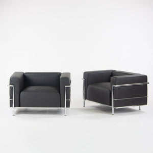 SOLD 1980s Pair of Cassina Le Corbusier LC3 Lounge Chairs with New Black Upholstery