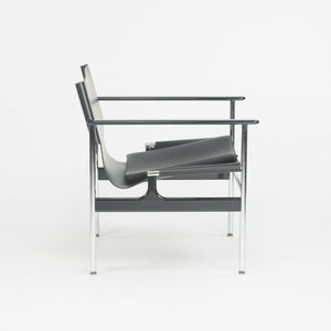 SOLD 2020 Charles Pollock for Knoll Sling Arm Chair in Black Leather and Chrome # 657