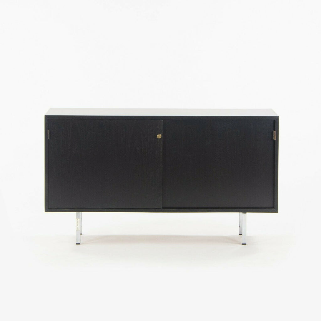 SOLD 1981 Florence Knoll 48in Black Sliding Door Cabinet Credenza with Leather Pulls