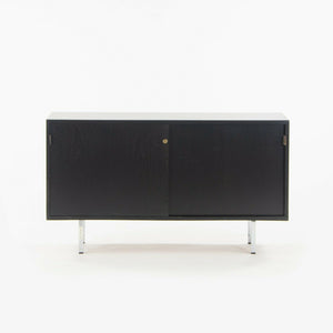 SOLD 1981 Florence Knoll 48in Black Sliding Door Cabinet Credenza with Leather Pulls