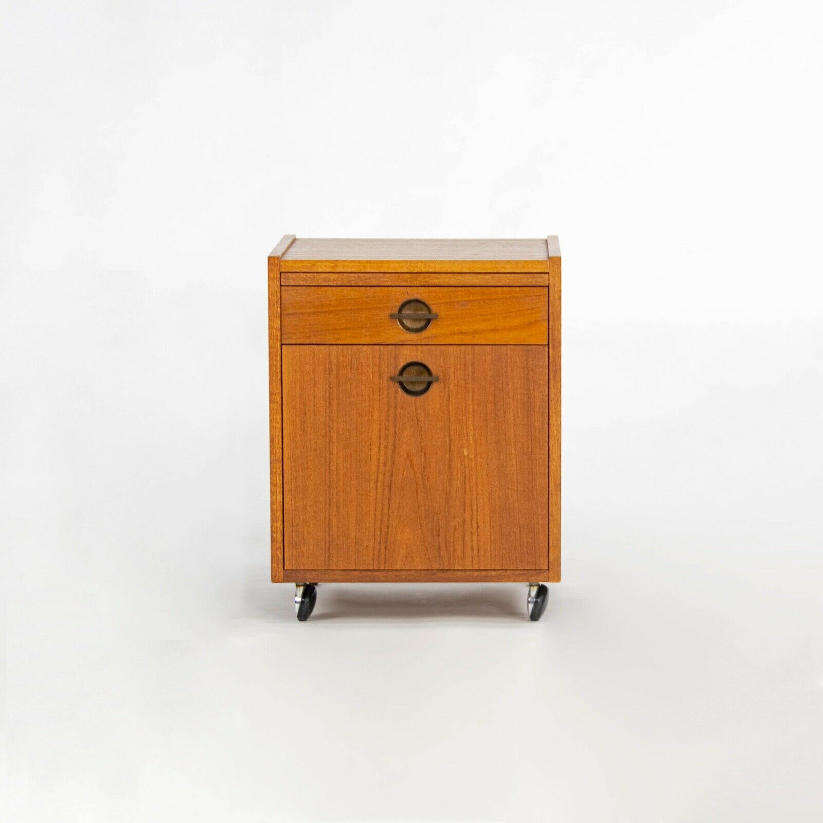 SOLD 1970s Pair of Rolling W&B Mobler Danish Modern Teak Bedside Table / Cabinets