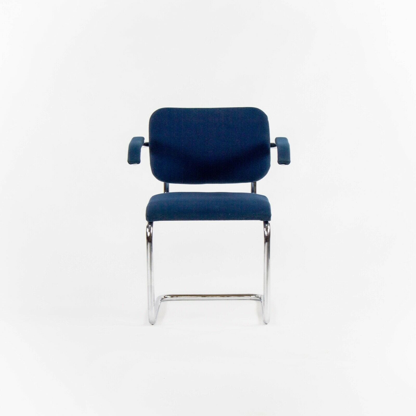 SOLD 1970s Pair of Marcel Breuer for Knoll Cesca Upholstered Armchairs in Blue Fabric