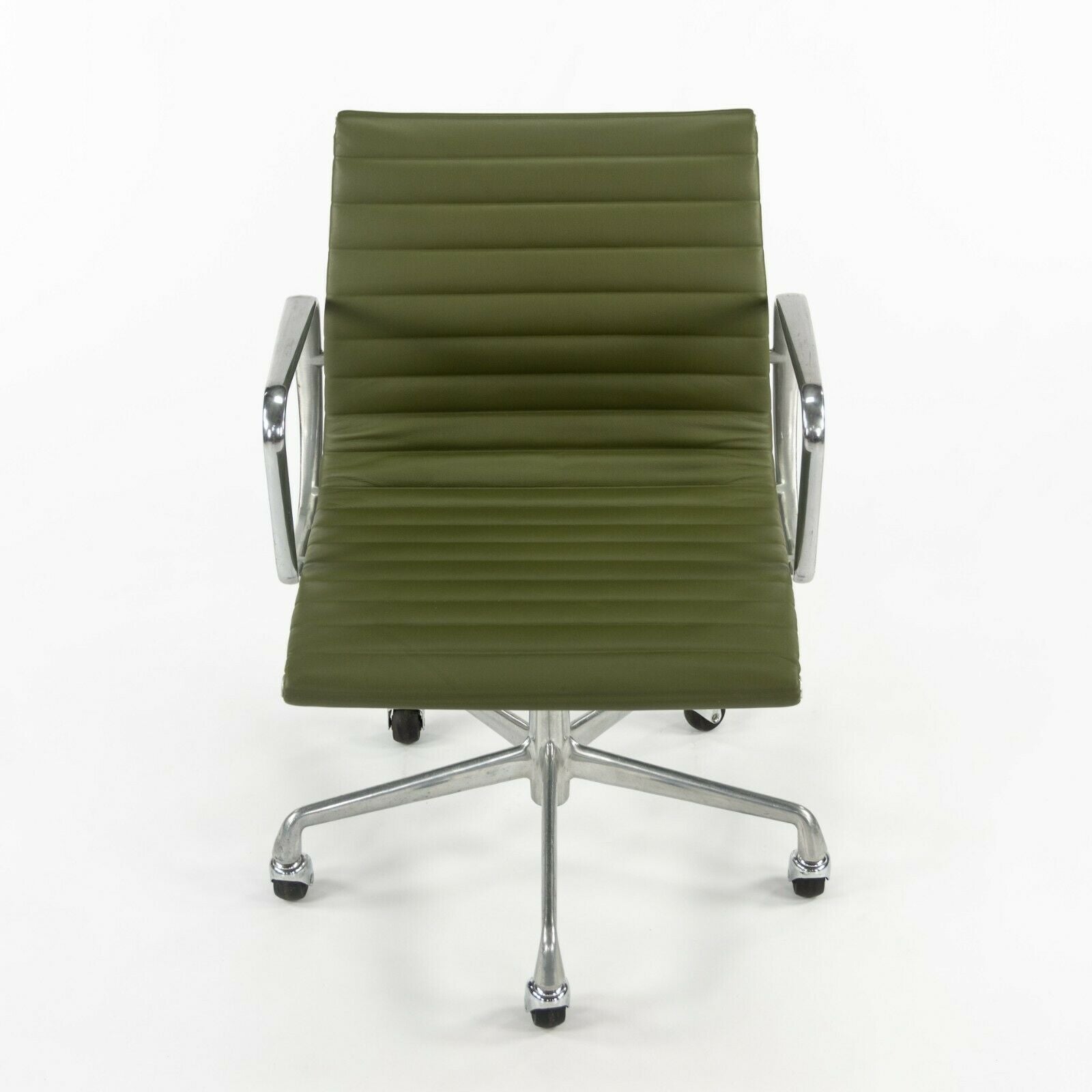 SOLD 2010s Herman Miller Eames Aluminum Group Management Desk Chair in Green Leather