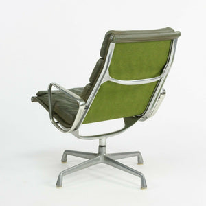 SOLD 1970s Herman Miller Eames Aluminum Group Soft Pad Lounge Chair in Green Leather