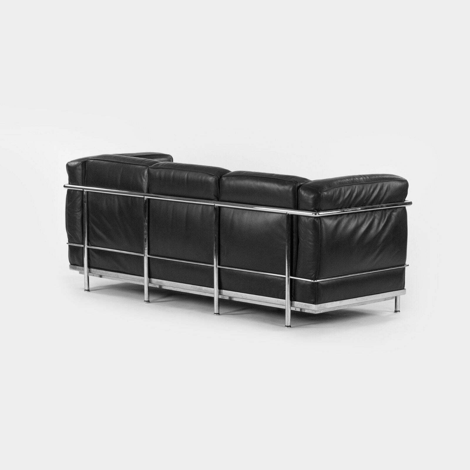 SOLD 1980s Le Corbusier Cassina LC2 Black Leather and Chrome Petit Modele 3-Seat Sofa