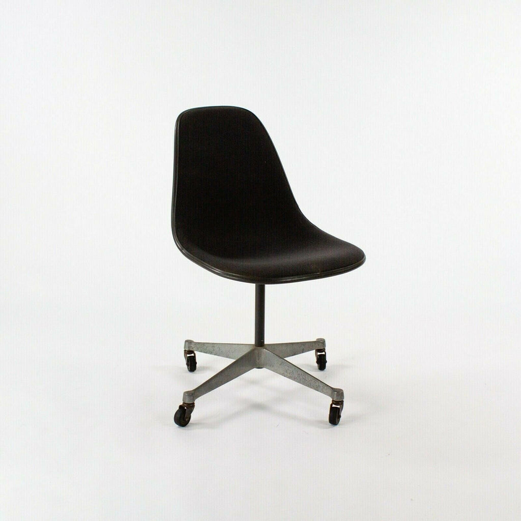 SOLD 1980s Herman Miller Eames Black Fabric Upholstered Side Shell Chair with Wheels