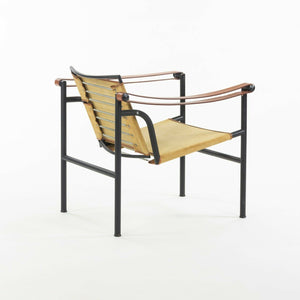 SOLD 1980s Vintage Pair Le Corbusier Cassina LC1 Basculant Lounge Chairs Canvas Upholstery