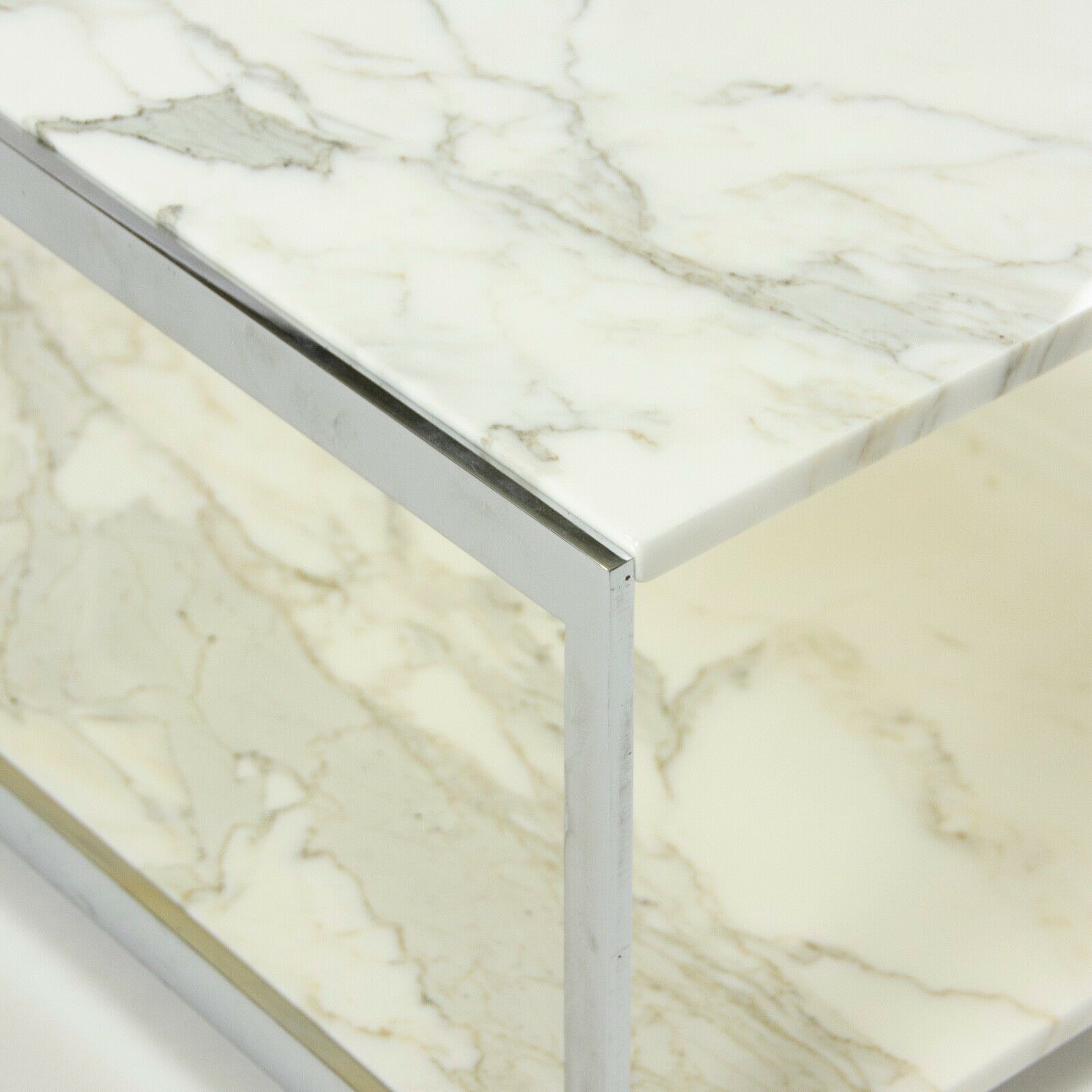 SOLD 2010s Ward Bennett Geiger Metal H Frame Coffee Table Marble Top 36 in by Herman Miller