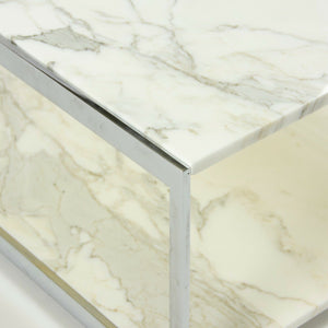 SOLD 2010s Ward Bennett Geiger Metal H Frame Coffee Table Marble Top 36 in by Herman Miller