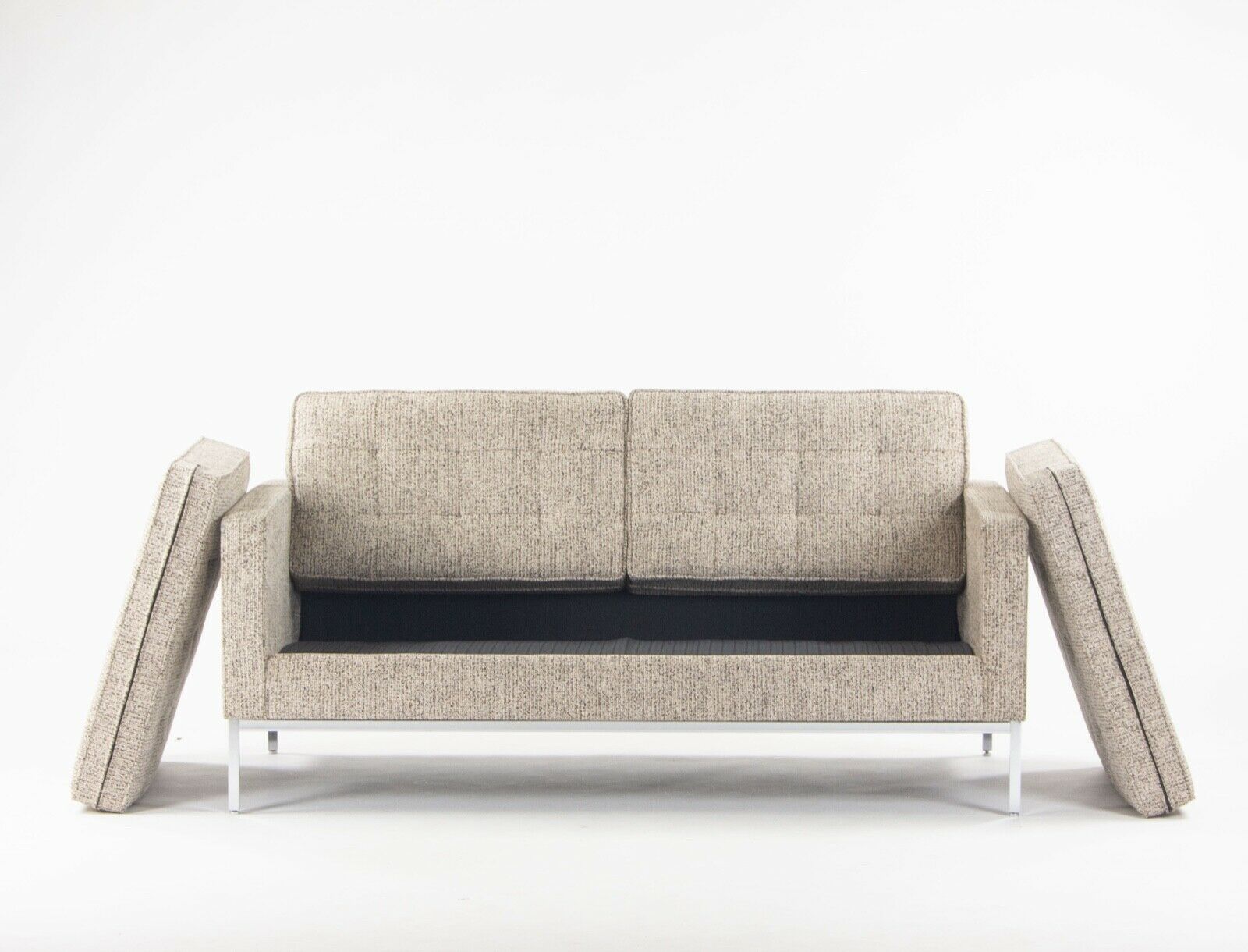 SOLD 2014 Florence Knoll Studio Two Seater Sofa Settee Loveseat Tan Fabric Upholstery