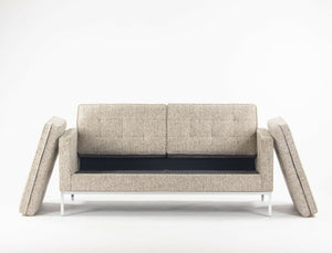 SOLD 2014 Florence Knoll Studio Two Seater Sofa Settee Loveseat Tan Fabric Upholstery
