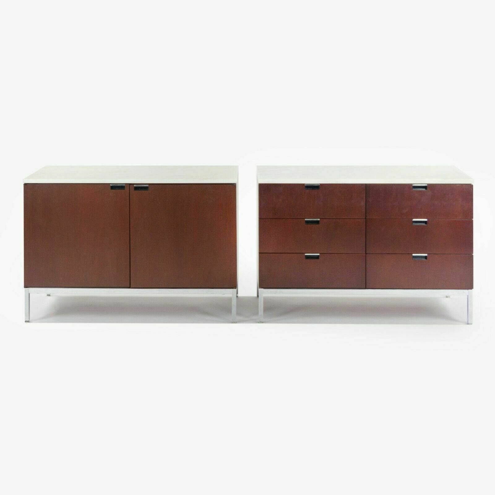 SOLD 1970s Florence Knoll for Knoll International 2 Door Credenza / Cabinet with White Marble Top