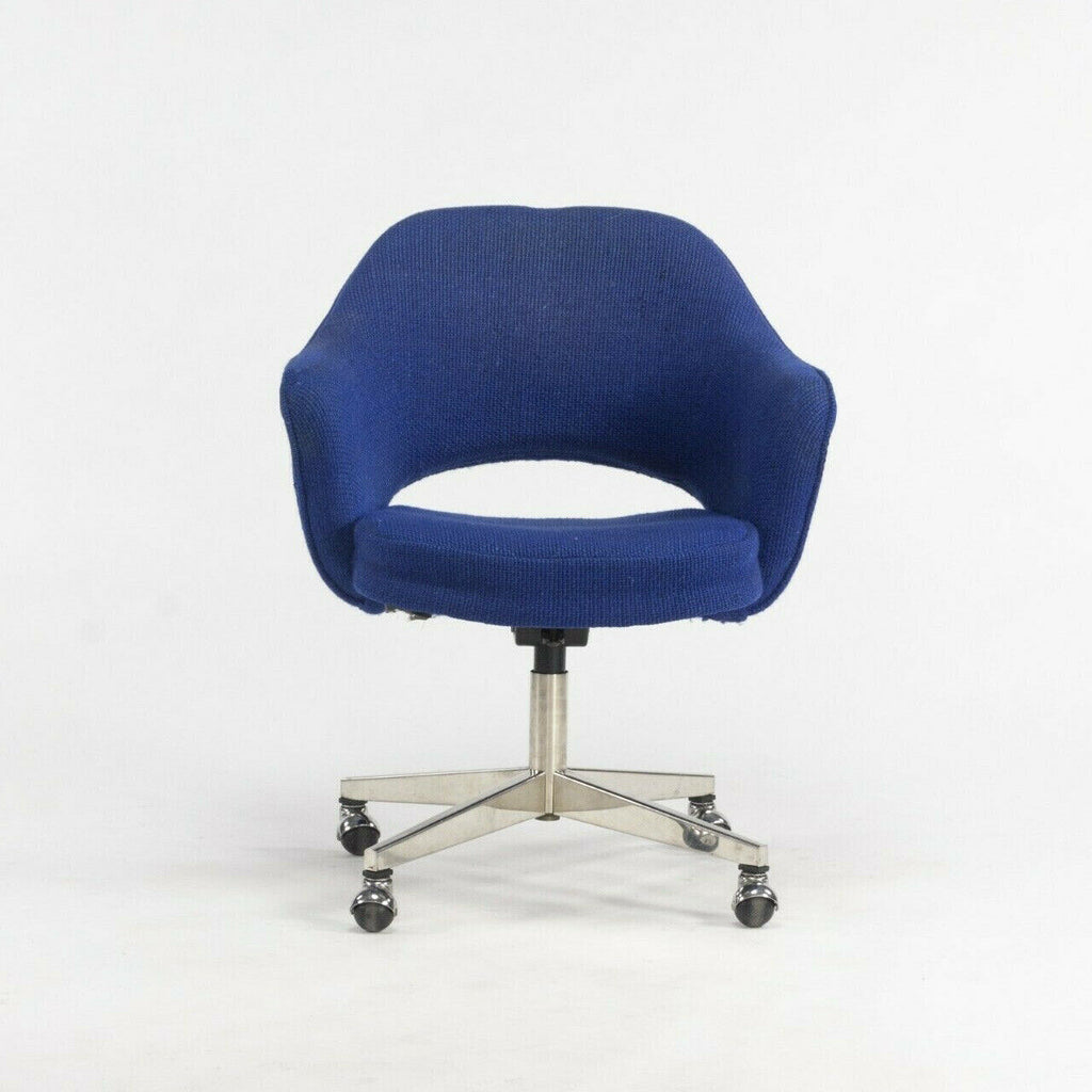 1974 Eero Saarinen for Knoll Rolling Executive Office Chair Original Blue Fabric