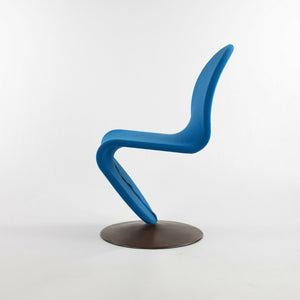 SOLD 1970s Verner Panton for Fritz Hansen 1- 2 - 3 Dining Side Chair in Blue Fabric with Original Label