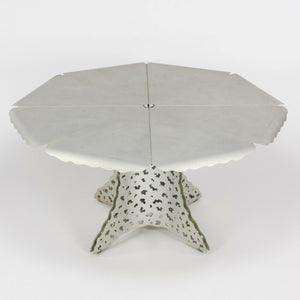 SOLD 1997 Richard Schultz Aluminum Topiary Outdoor Patio / Dining Table with 4 Arm Chairs