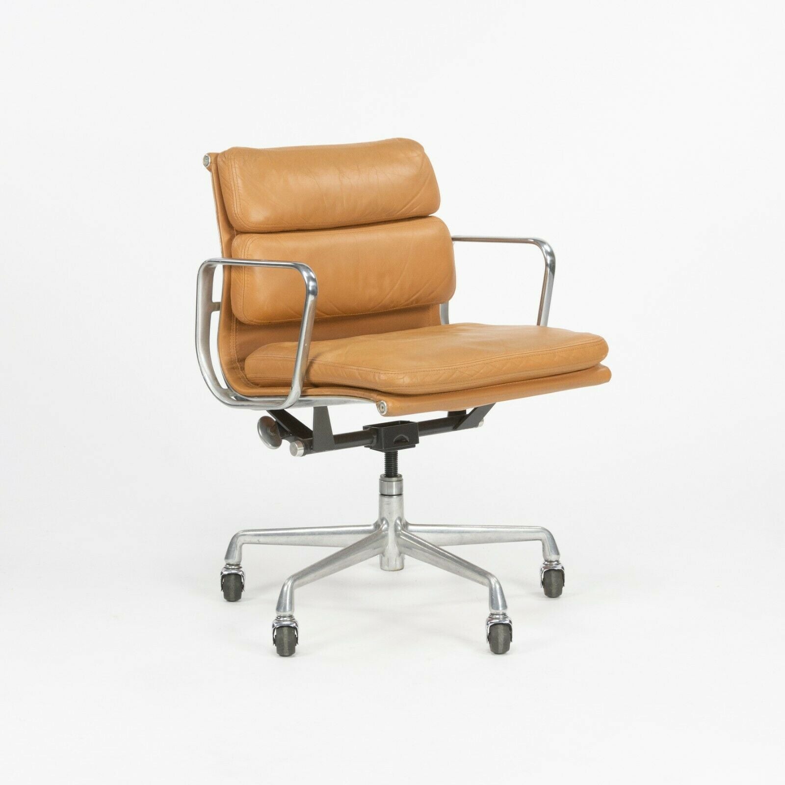 SOLD 1987 Herman Miller Eames Aluminum Group Soft Pad Desk Chairs in Tan Leather 16x Available