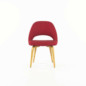 SOLD 2021 Eero Saarinen for Knoll Armless Executive Chairs with Wood Legs and Red Fabric 3 Available
