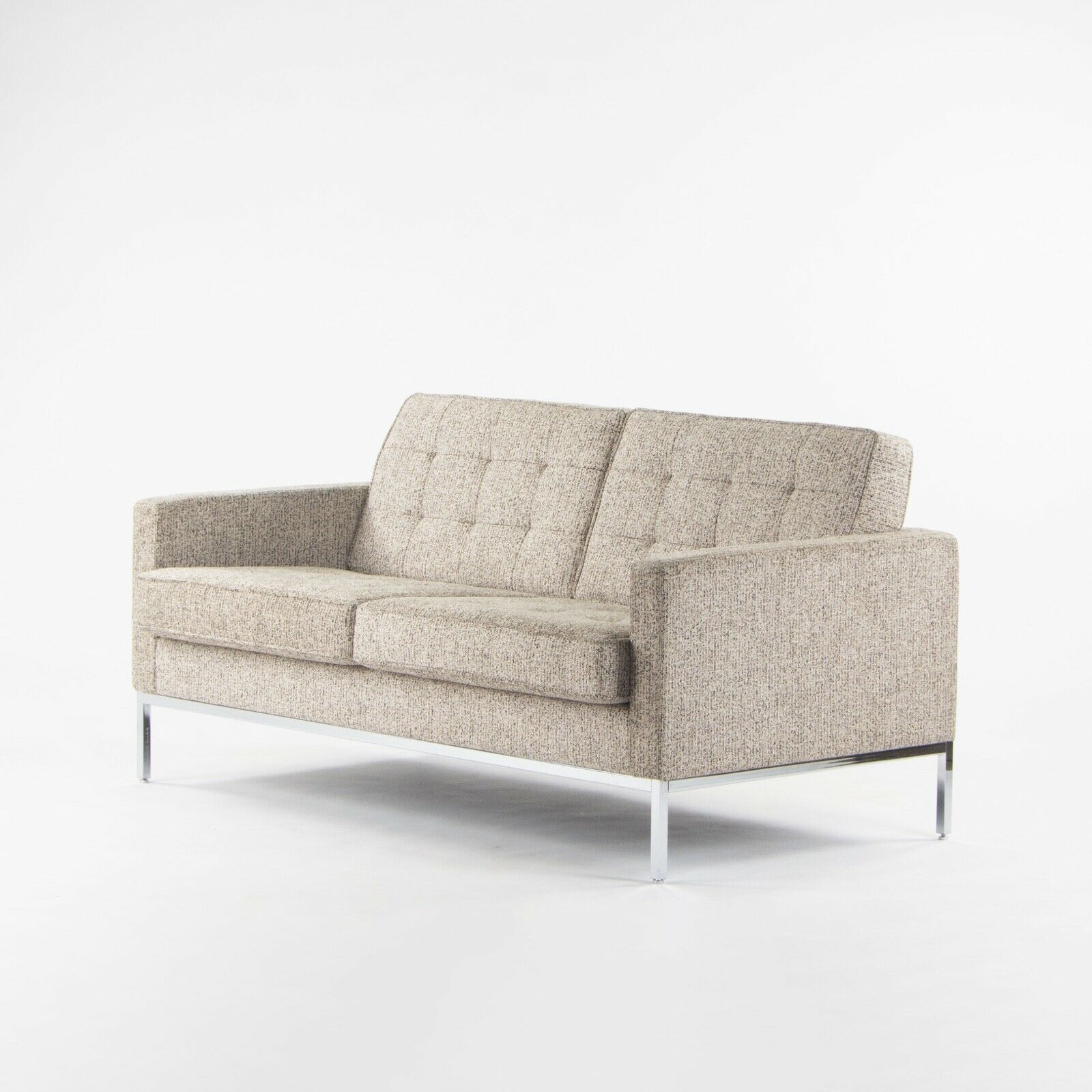 SOLD 2014 Florence Knoll Studio Two Seater Sofa Settee Loveseat Tan Fabric Upholstery