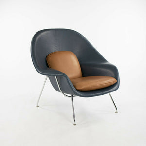 SOLD 2021 Custom Eero Saarinen for Knoll Two Tone Leather Womb Lounge Chair & Ottoman