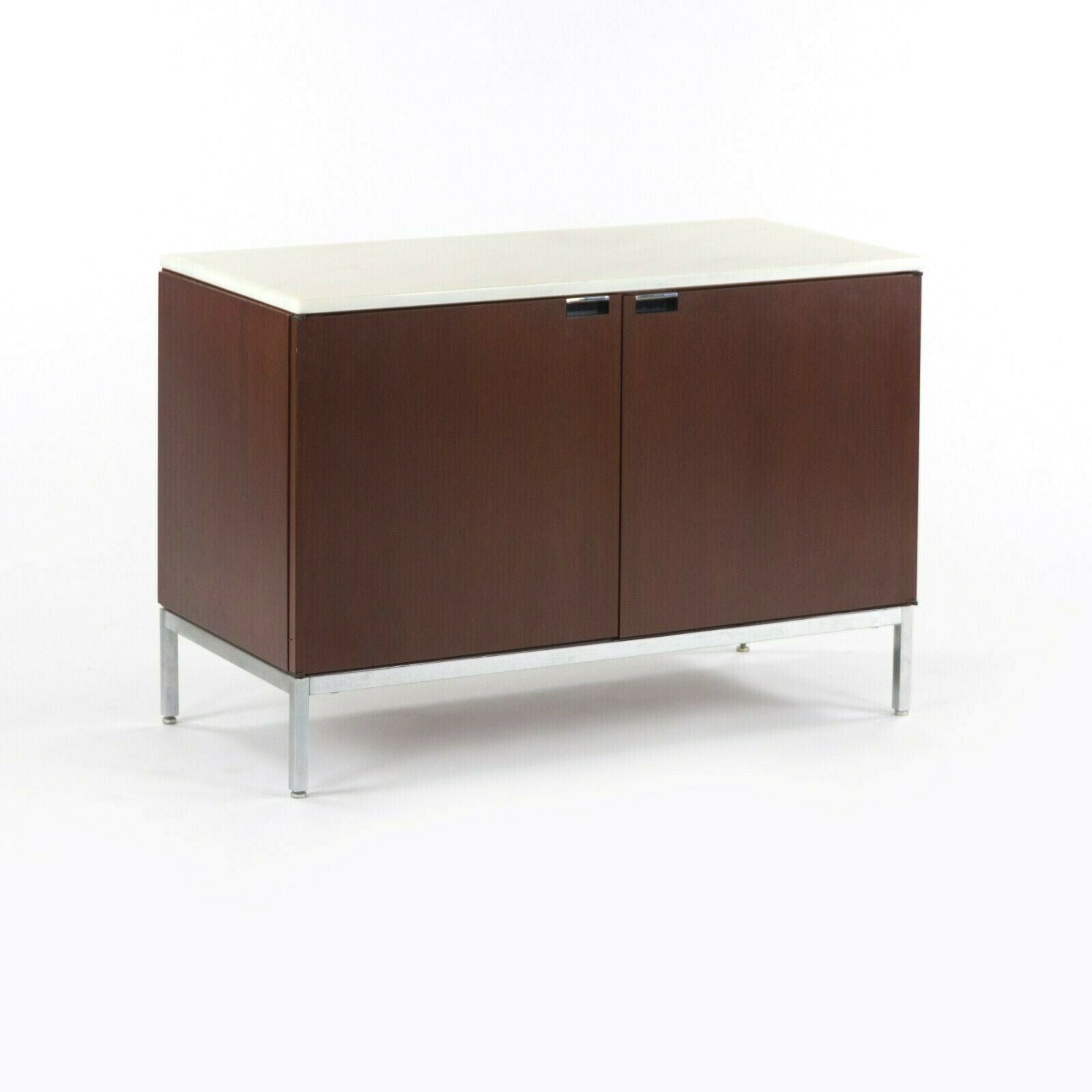 SOLD 1970s Florence Knoll for Knoll International 2 Door Credenza / Cabinet with White Marble Top