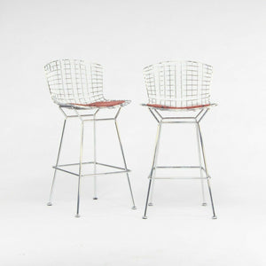 SOLD Harry Bertoia for Knoll Wire Chrome Bar Stools with Eames Dot Fabric Seat Pads