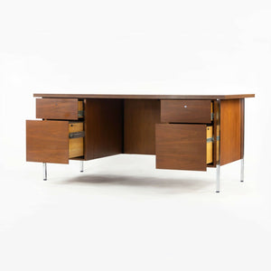 1950s Florence Knoll Double Pedestal Walnut Chrome and Laminate Executive Desk