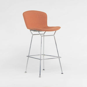 SOLD Set of 3 Harry Bertoia Knoll Wire Chrome Bar Stools w/ Orange Fabric Full Covers
