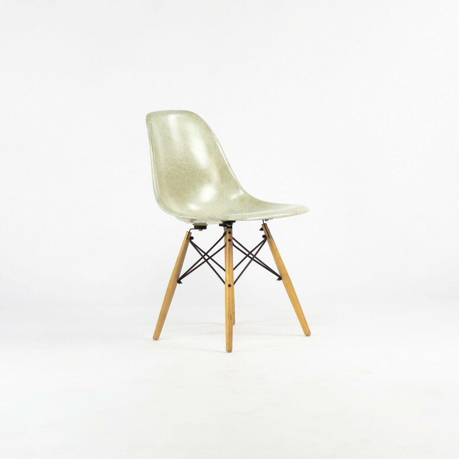 SOLD 2010s Eames Modernica Case Study Natural Fiberglass Side Shell Chair with Dowel Base