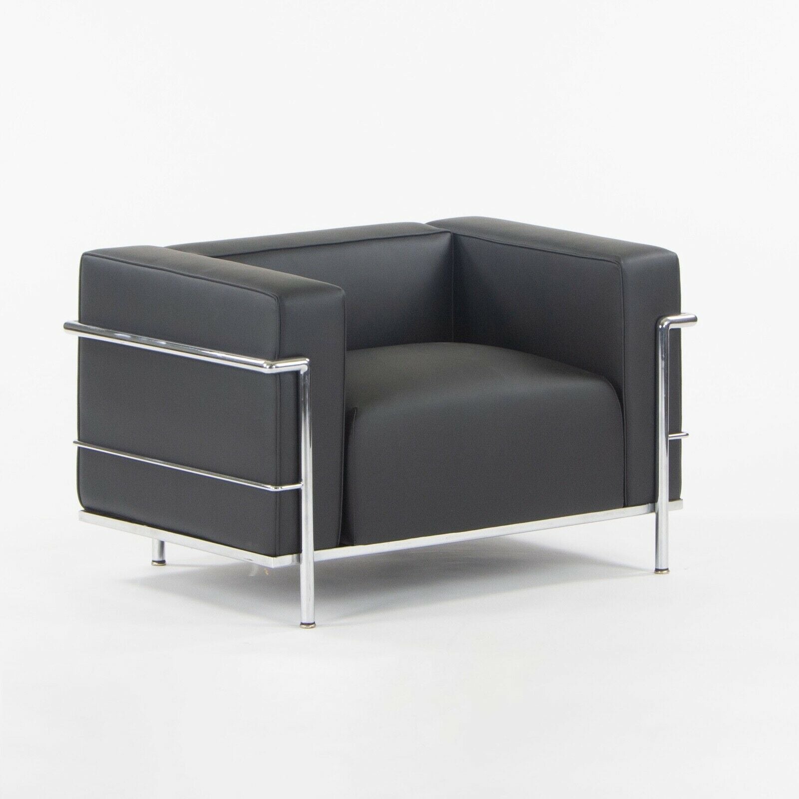 SOLD 1980s Pair of Cassina Le Corbusier LC3 Lounge Chairs with New Black Upholstery