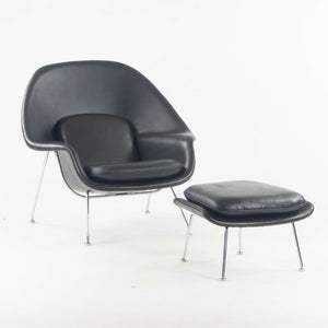 SOLD 1960s Eero Saarinen Knoll International Womb Chair and Ottoman New Black Leather