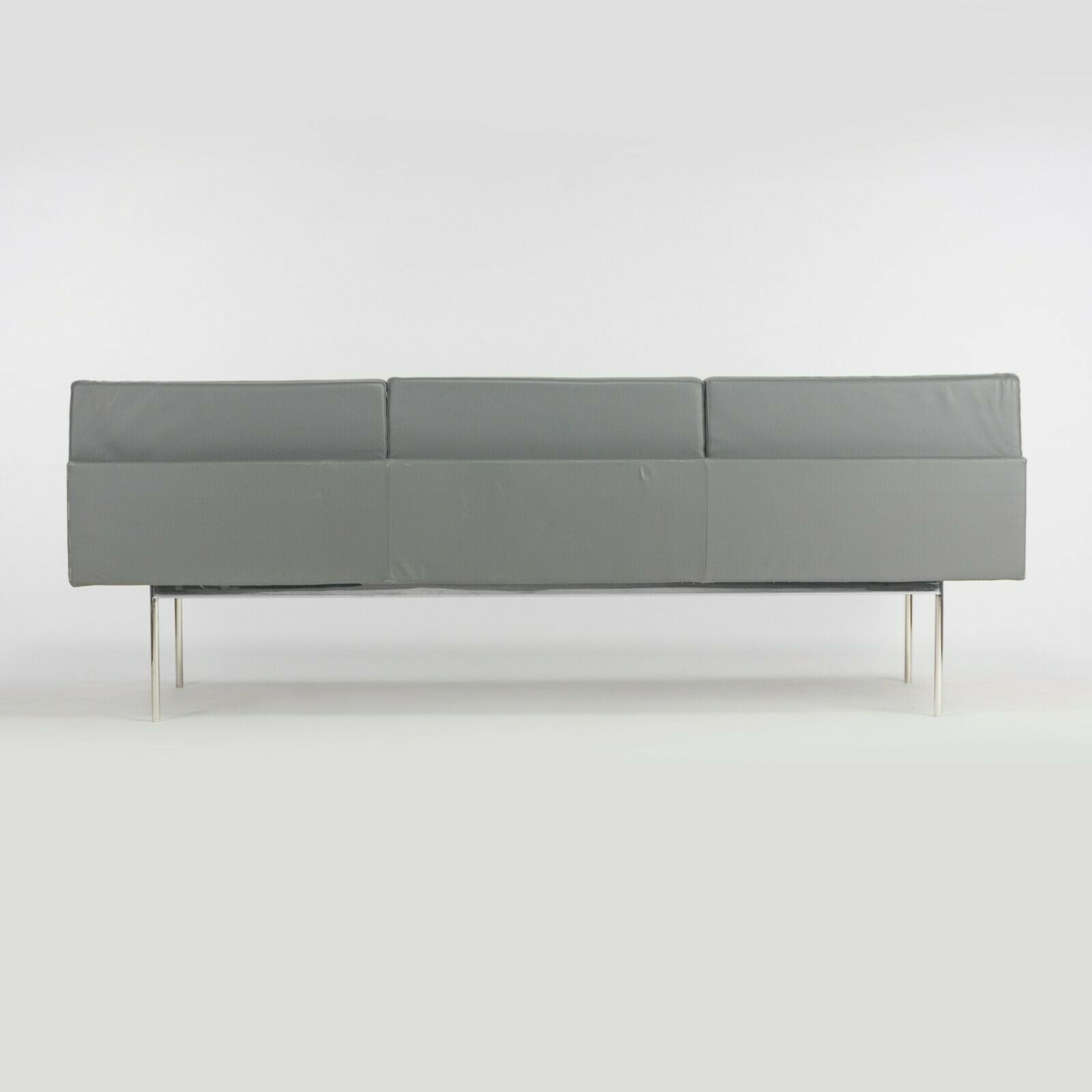 SOLD BassamFellows for Geiger & Herman Miller Grey Leather Armless Tuxedo 3 Seat Sofa