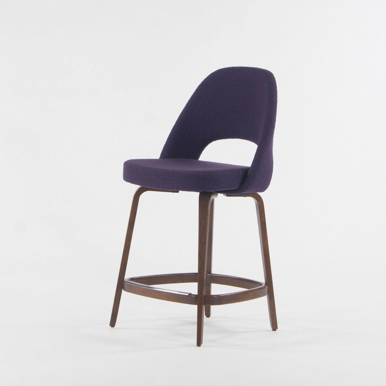2021 Eero Saarinen Knoll Executive Counter Stool w/ Walnut Base in Purple Boucle