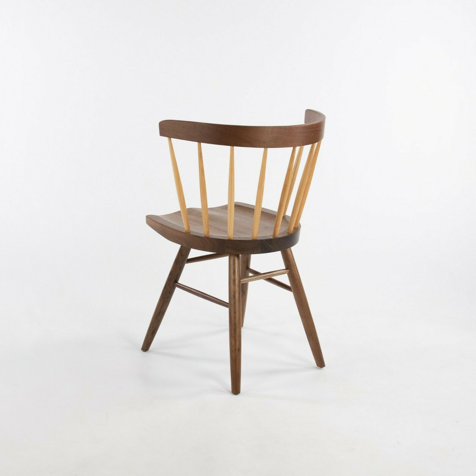 SOLD 2021 George Nakashima for Knoll Straight Dining Chair Walnut w/ Hickory Spindles