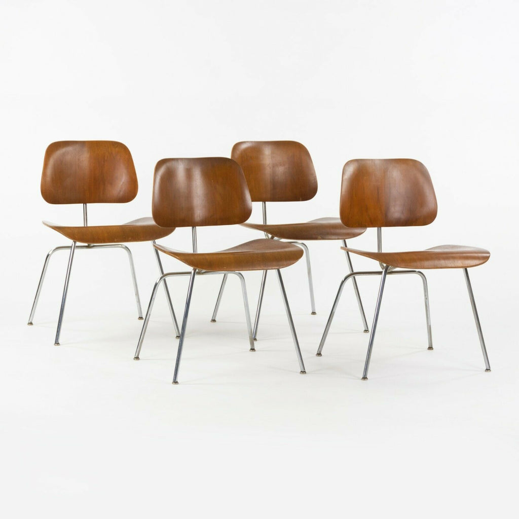SOLD 1948 Eames Evans for Herman Miller DCM Dining Chairs Metal in Walnut Set of Four