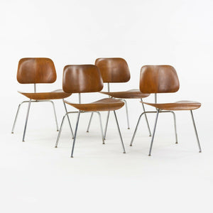 SOLD 1948 Eames Evans for Herman Miller DCM Dining Chairs Metal in Walnut Set of Four