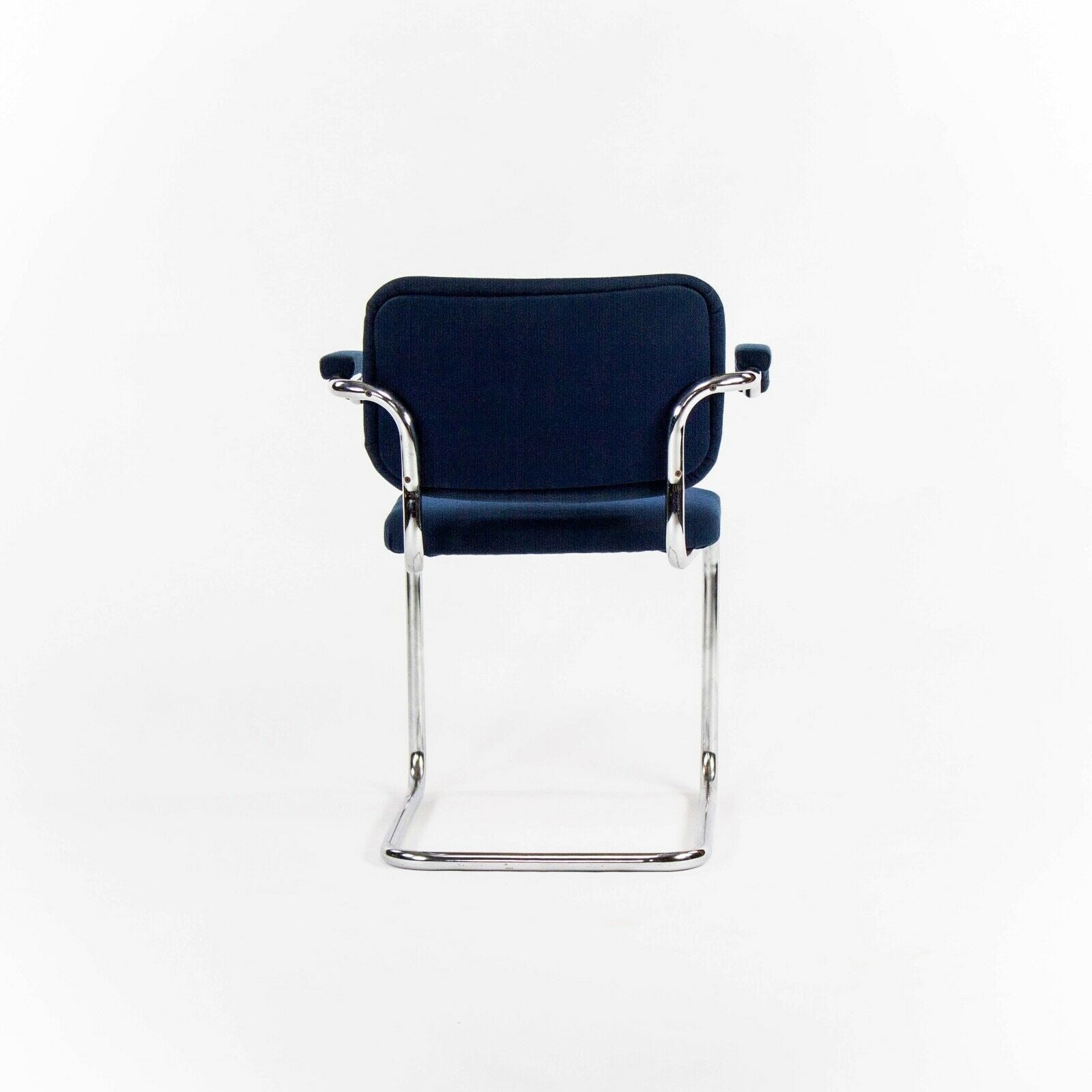 SOLD 1970s Pair of Marcel Breuer for Knoll Cesca Upholstered Armchairs in Blue Fabric