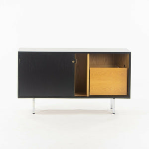 SOLD 1981 Florence Knoll 48in Black Sliding Door Cabinet Credenza with Leather Pulls