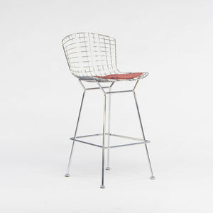 SOLD Harry Bertoia for Knoll Wire Chrome Bar Stools with Eames Dot Fabric Seat Pads