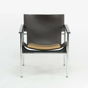 SOLD 2020 Charles Pollock for Knoll Sling Arm Chair Brown and Tan Leather Chrome 657