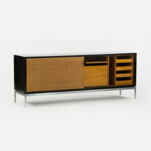 SOLD 1960s Rare Florence Knoll Black Lacquer & Cane Credenza w Chrome Base No. 116