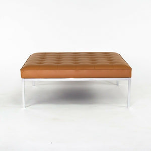 SOLD 2020 Florence Knoll Relaxed Small Square Bench in Caramel / Cognac Leather