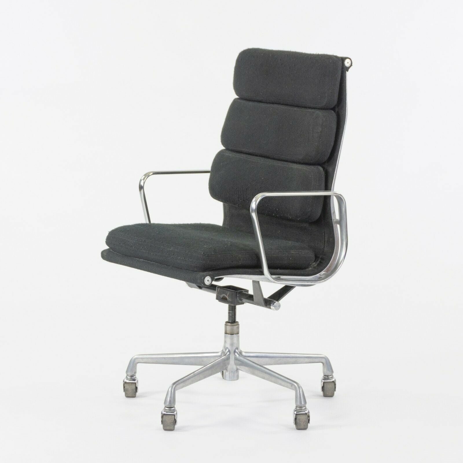 SOLD 1985 Black Fabric Eames Aluminum Group Soft Pad Executive High Back Desk Chair