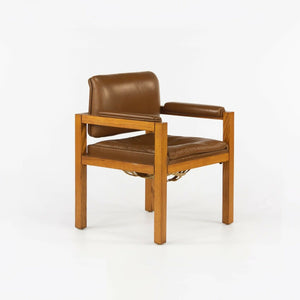 1975 Warren Platner for CI Designs Oak and Brown Leather Dining Arm Chair